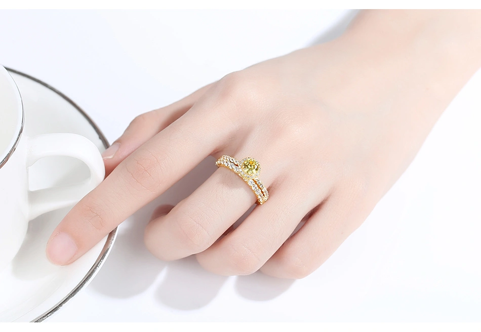 Attractive Cubic Zirconia Stone Gold Plated S925 Silver Proposal Double Rings