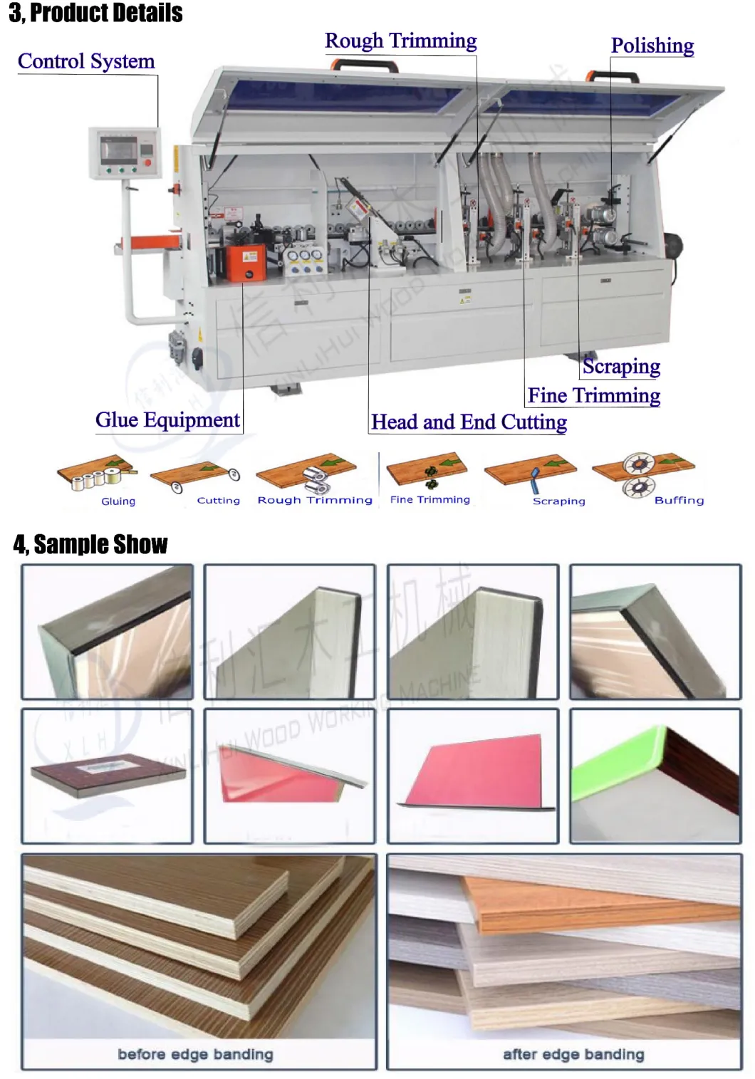 Edge Trimming Machine for Thick Board /Finger Joint Board Wood Edge Processing Machine/ Automatic Wood Bevel Angle Edge Banding/ Veneer Edge Bonding Machine