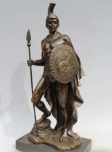 Life size outdoor holding spear and shield bronze greek warrior statue sculpture