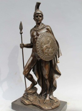 Life size outdoor holding spear and shield bronze greek warrior statue sculpture