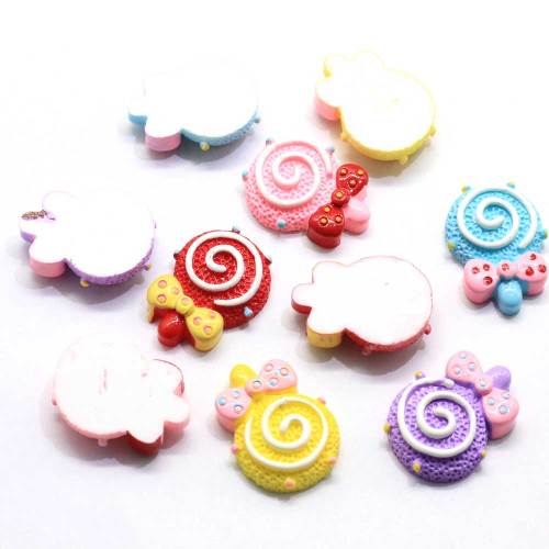 Colorful Beautiful Cute Flat Back Lollipop Resin Beads Bowknot Attached for Slime Toys Fridge Phone Stickers