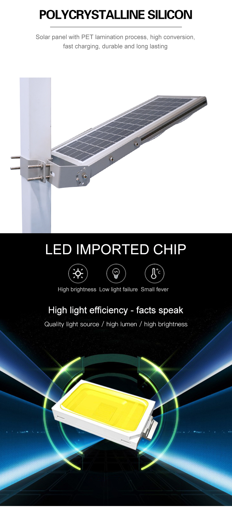 Alluminio all'aperto impermeabile Ip65 Smd 100watt 150watt tutto in un lampione solare principale