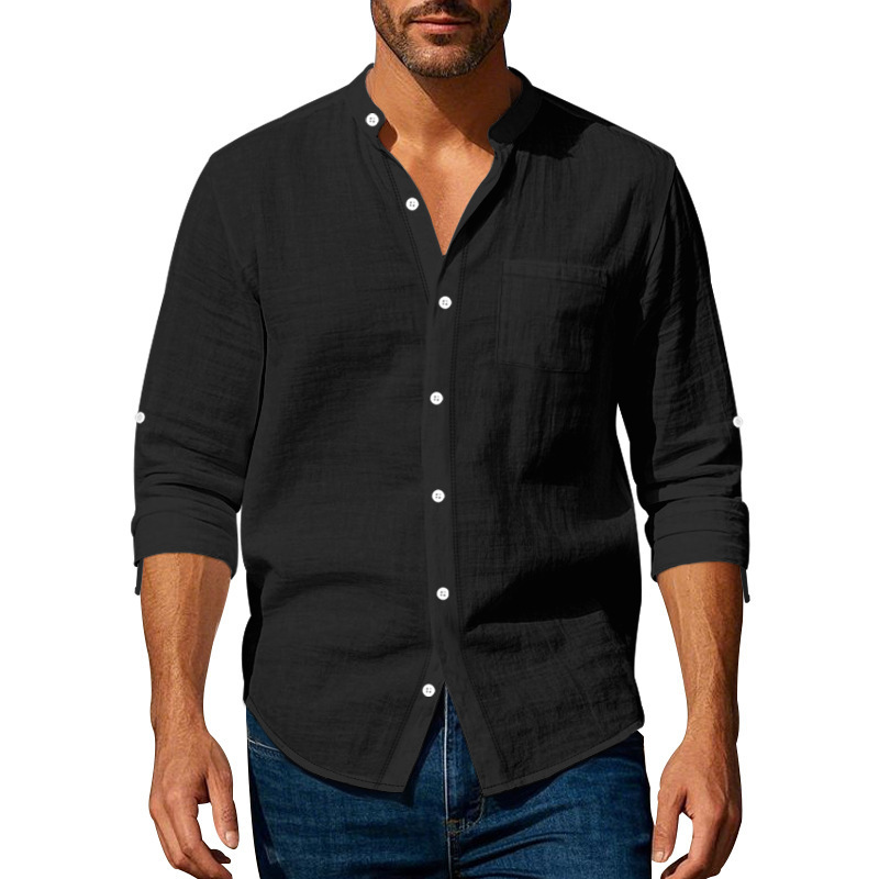 Весенне-осенняя льняная рубашка-стойка с бисером Spring Autumn Linen Beaded Stand Shirt