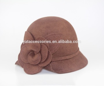 Women brown color cloche hat, handmade wool felt hat,party hat with felt flower decoration