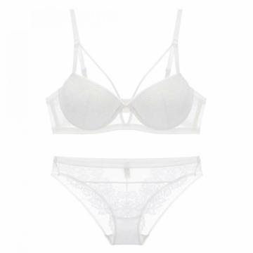 Op voorraad transparante kanten push-up bh bikini