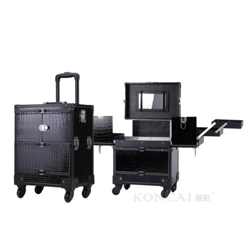 Black leather rolling cosmetic train case for cheap