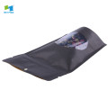 Kustom grosir food grade matt black stand up pouch dengan jendela bening