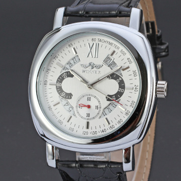 wholesale skeleton leather band watch with date design