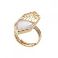 Gold Natural Hexagonal Gemstone Beads Engagement Women Shied Cincin