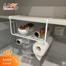 White Coated Small Kitchen Hanging Basket with Hooks