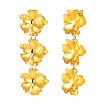 Large Gold Flower Earrings Brass Jewelry for Women