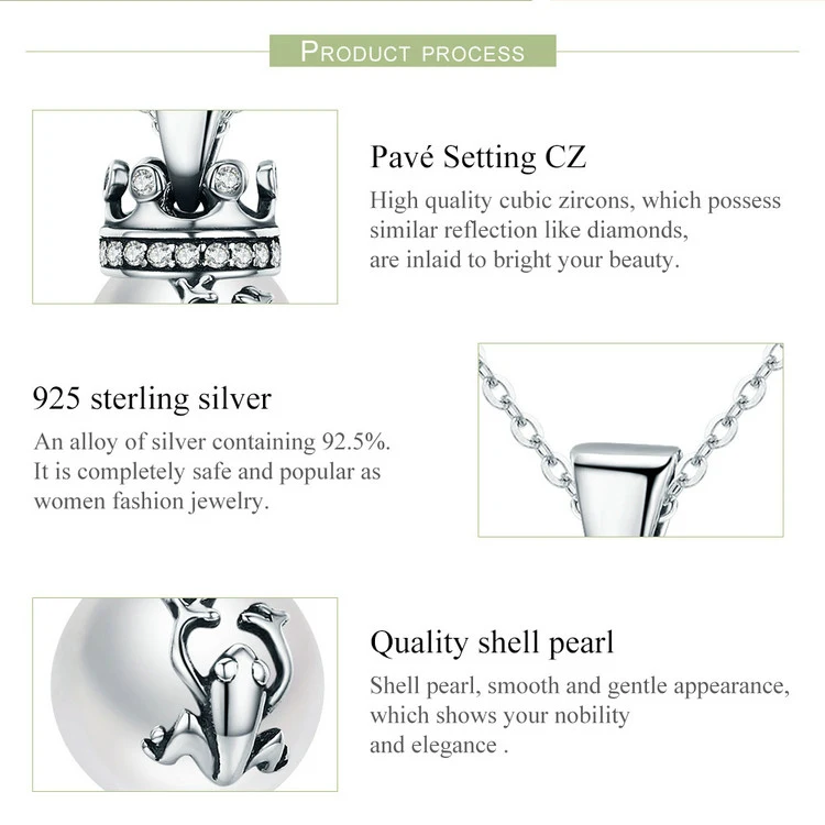 Crown Pearl Pendant Women Silver Necklace Jewelry