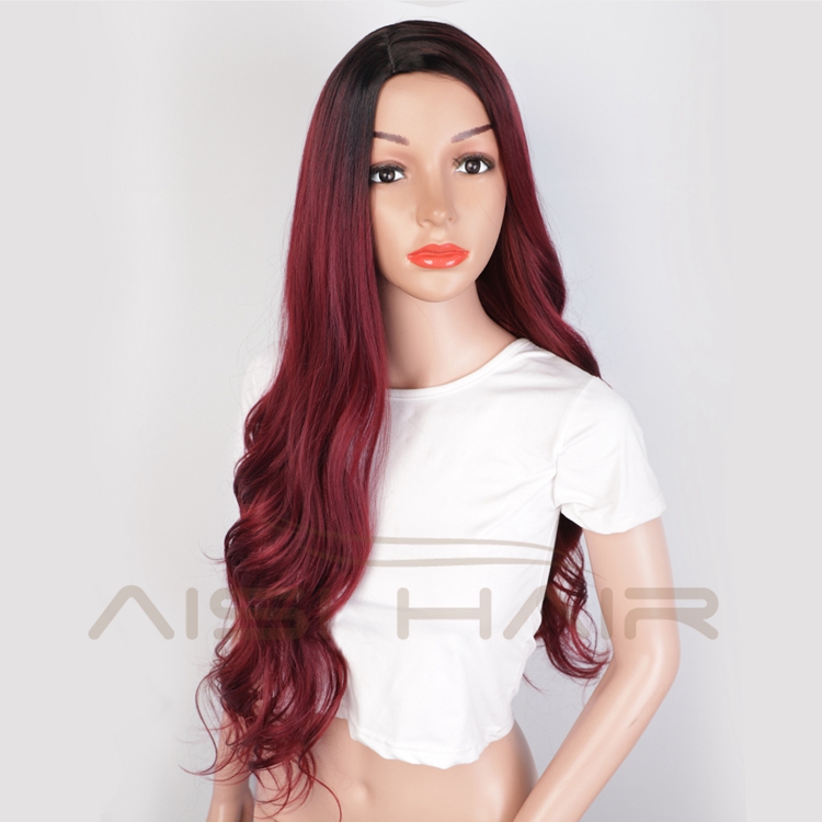 Fiber Wigs For Black Wavy Heat Resistant Synthetic Long Women Body Red Ombre Side Part Synthetic Wigs