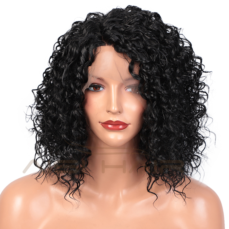 Aisi Hair Top Quality Short Deep Curly Natural Black Bob Wig Wholesale Afro Curly Synthetic Swiss Lace Wigs For Black Women