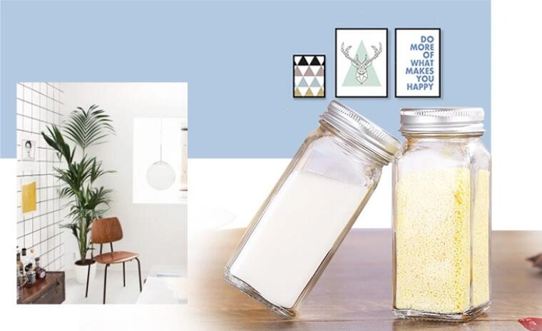 Old Design Square Shape Glass Storage Jars for Spice with Metal Lids