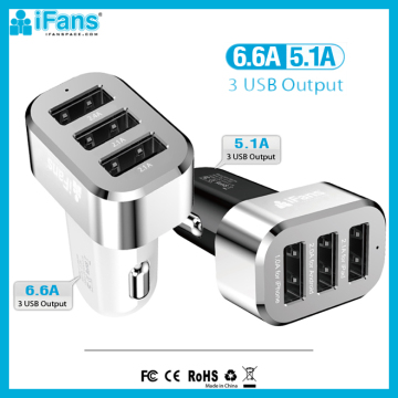 OEM 6.6A 3USB Car Charger USB Charger Aluminium Smart IC included