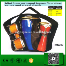 Mini 3pcs set wood bongo fiberglass conga and wood djembe