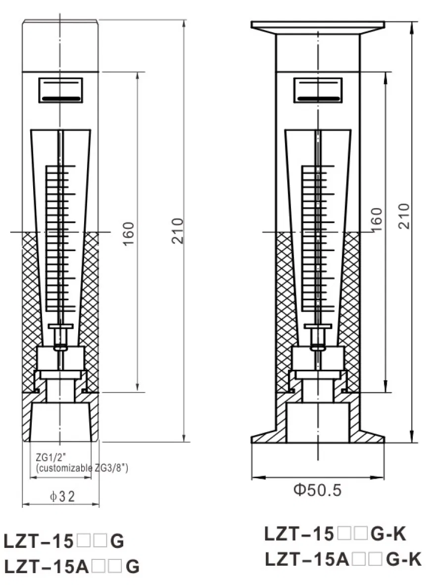 Seria Lzt-15 de lipire filetată tip adeziv țeavă tub acrilic debitmetru rotametru
