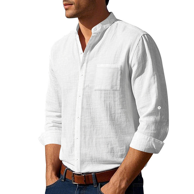 Весенне-осенняя льняная рубашка-стойка с бисером Spring Autumn Linen Beaded Stand Shirt