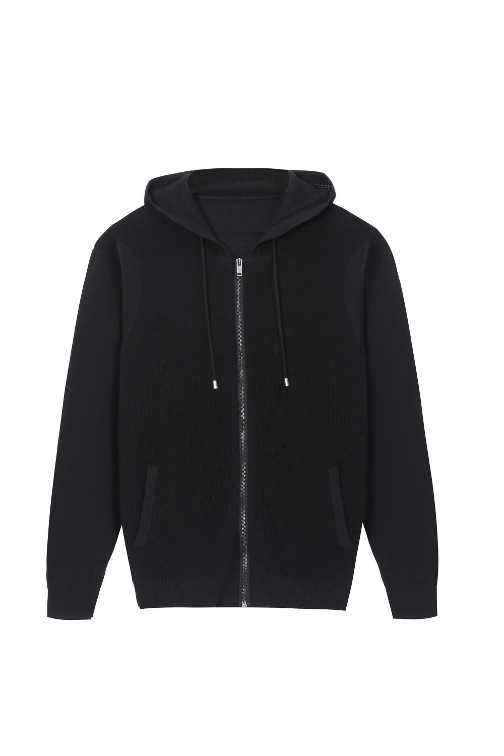 Gebreide herenhoodie met volledige rits en ribstof