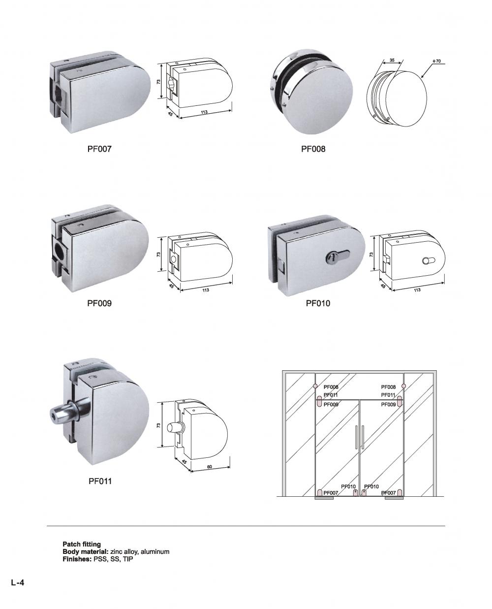 Slotted glass door patch fiftting