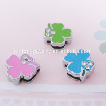 DIY enamel alloy four leaf clover 8mm slide charms inexpensive charms