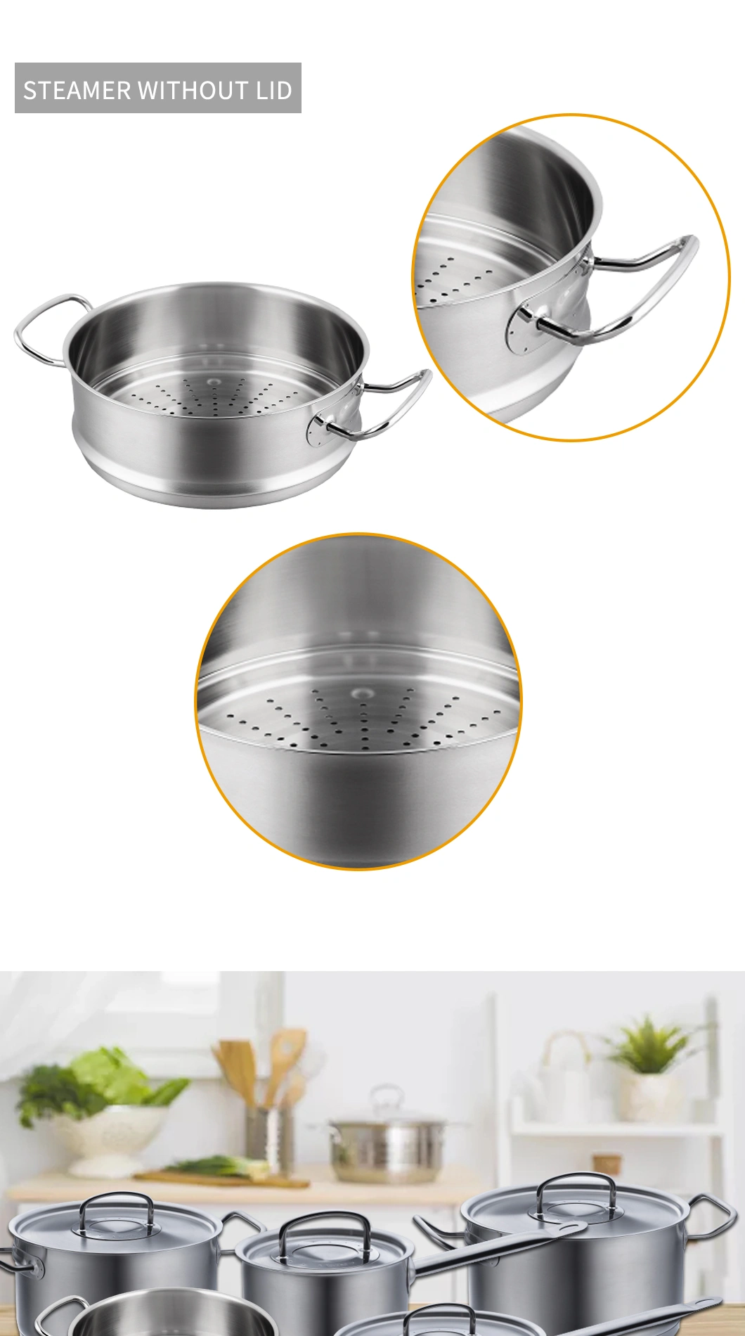 Cuiseur vapeur en acier inoxydable 304 de haute qualité Pots de cuisine grande capacité Cuiseur vapeur avec couvercle en verre