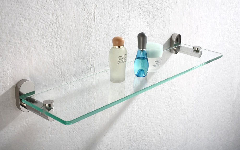 New design bathroom wall fitting accessories glass shelf with metal base 1205