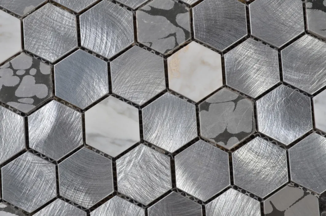 Hot Sale Japanese Style Hexagon Marble Stone Mix Metallic Mosaic