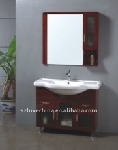 Colored bathroom vanity cabinet with ceramic basin