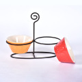 Snacks Ceramic Sauce Dipping Bowls with Iron Stand