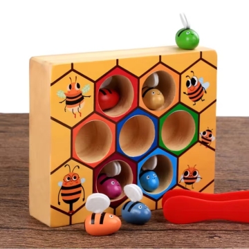 Montessori Wooden Puzzle: Bee to Hive Color Sorting Game