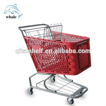 150L America style red supermarket trolley plastic
