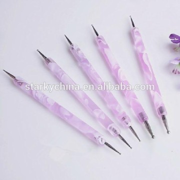 Pink Acrylic handle Nail art dotting tools and brushes dotting pen 5 pcs /set