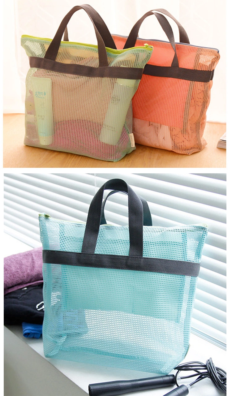 Custom Collapsible Multi-Function Durable Toy Tote Bags Market Grocery Picnic Interior Pockets Tote Nylon Beach Mesh Bag