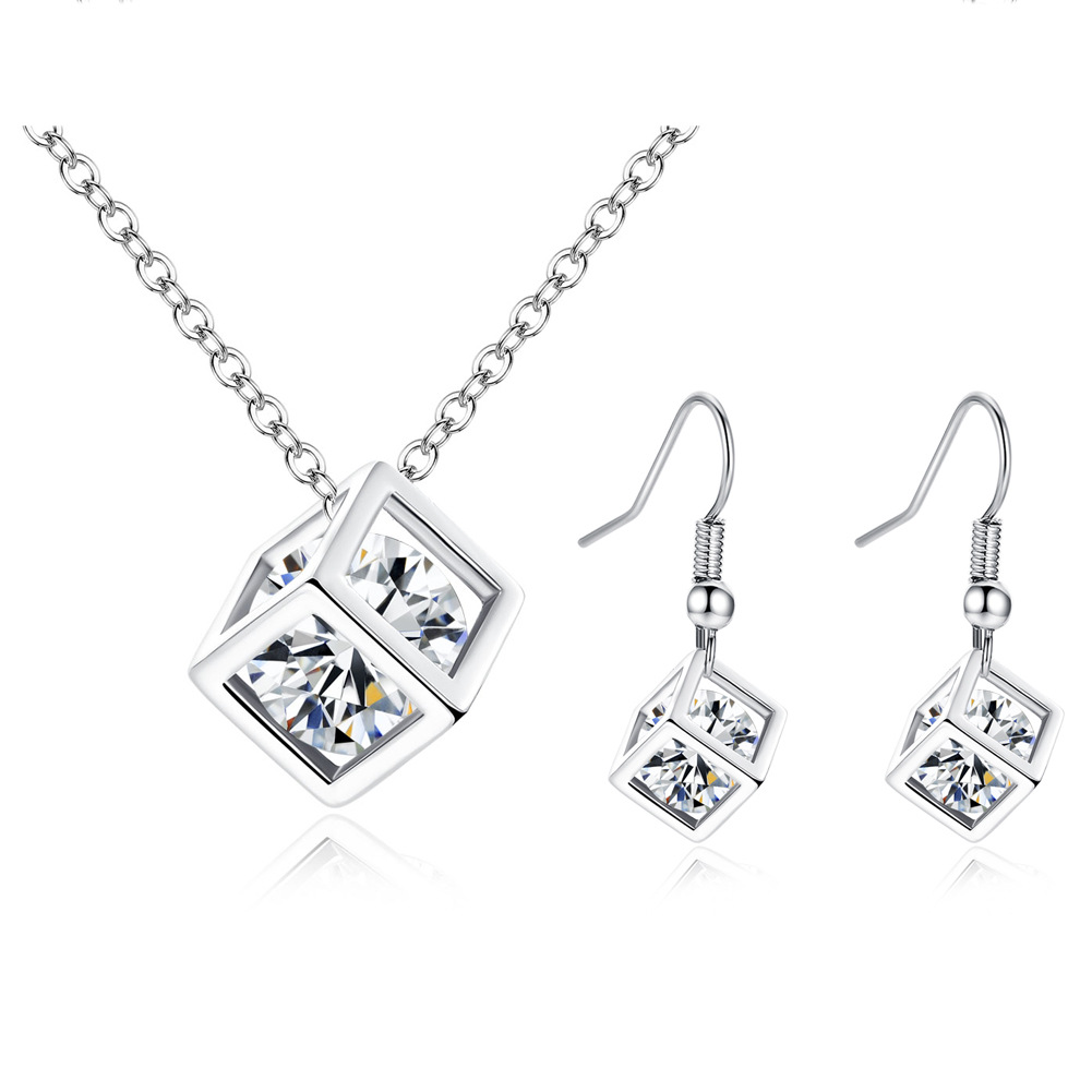 Minimalist jewelry Rubik's cube pendant necklace earrings water cube zircon jewelry set temperament female accessories