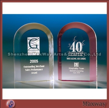 Transparent polished corporate acrylic trophy/award/present with logo