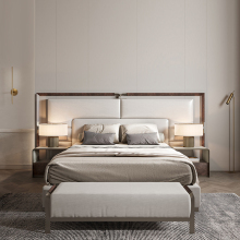 Modern Italian Leather Double Bed with Big Headboard