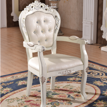 Rubber wood white leather armchair high back dining chair