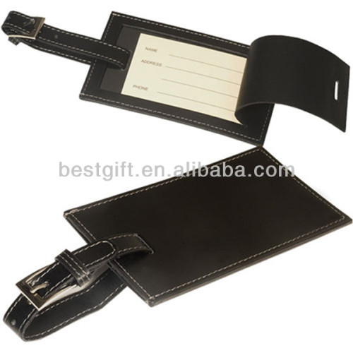 black leather with name card rectangle luggage tag
