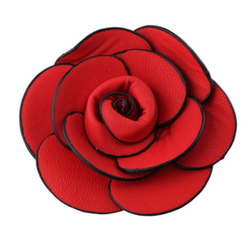Red 4" Leather Flower Brooch