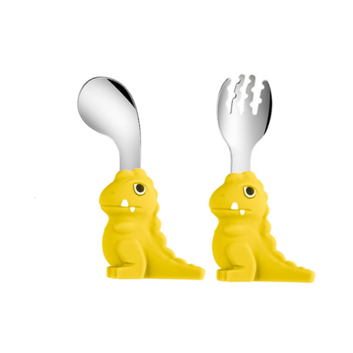 Dinosaur Shaped Silicone Baby Fork and Spoon