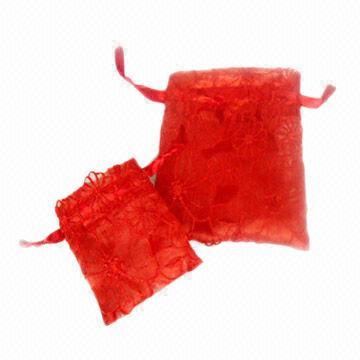 Drawstring Gift Pouches with Embroidered Organza