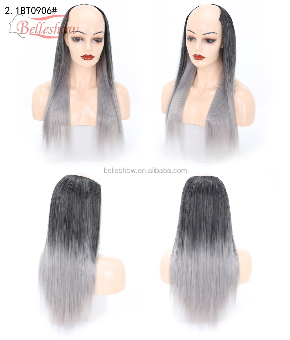 Hot sell Clips in on hair wig long straight hair  head set 360 traceless synthetic fiber  wig head U-shaped wig