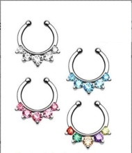 Five Gems Septum Nose Clip-On Hanger Ring