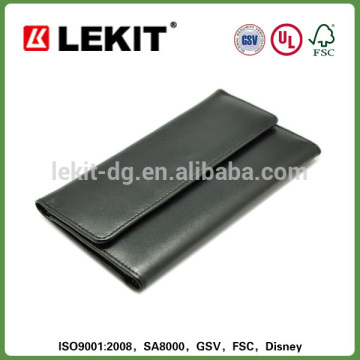 pu leather credit card holder with fasten closure and emboss logo