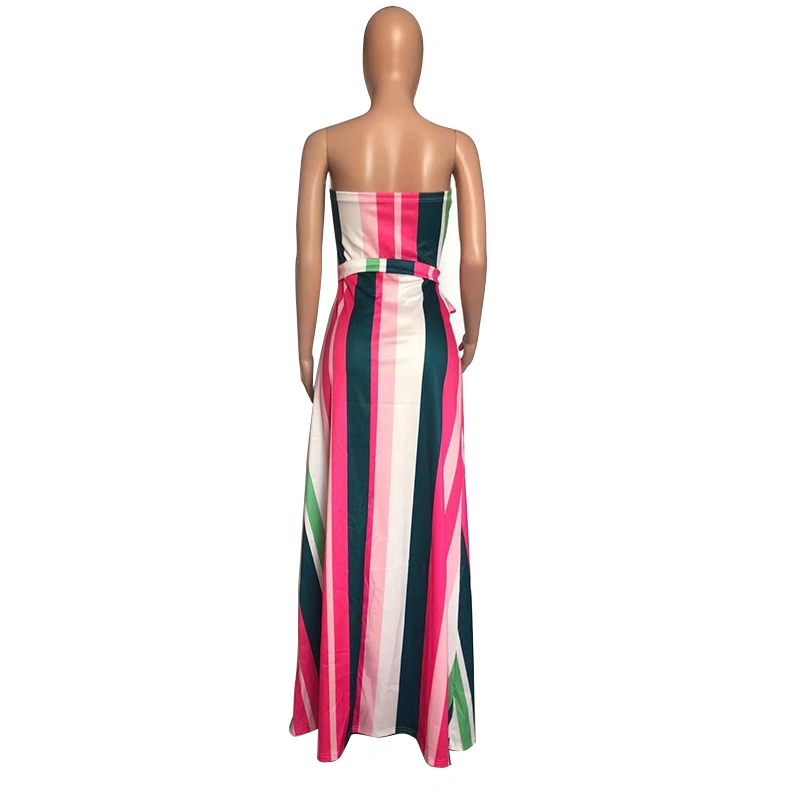 L51702 Factory Direct Sale New Arrival Summer Fashion Sexy Strapless Striped Long Dress