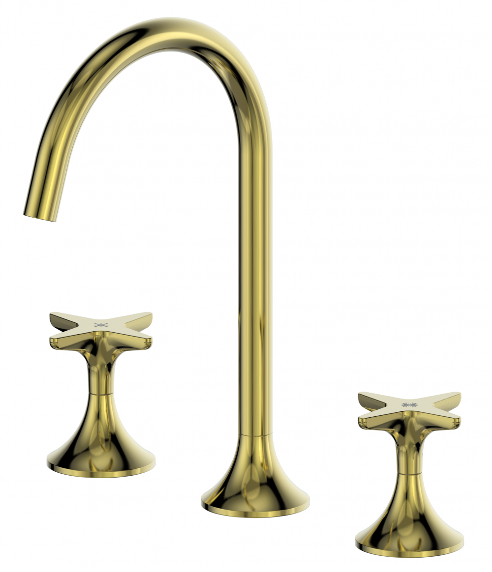 Gold Brass Basin Mixer Dual Handle Faucet