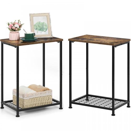 Industrial Slim End Tables Set with Storage Shelf