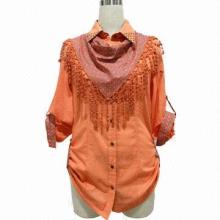 Ladies' Blouse with Lace Scarf and Beading Collar